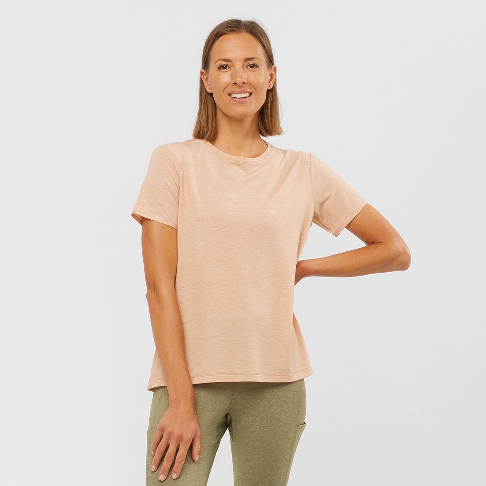 T-Shirts Salomon Femme Beige - Salomon ESSENTIAL TENCEL - France (2438-UXLRW)